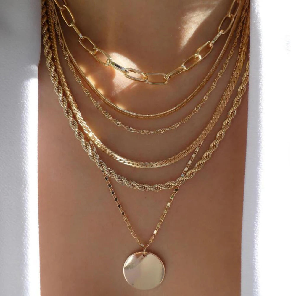 Vintage Gold Boho Layered Necklace Set for Women - Smarsty