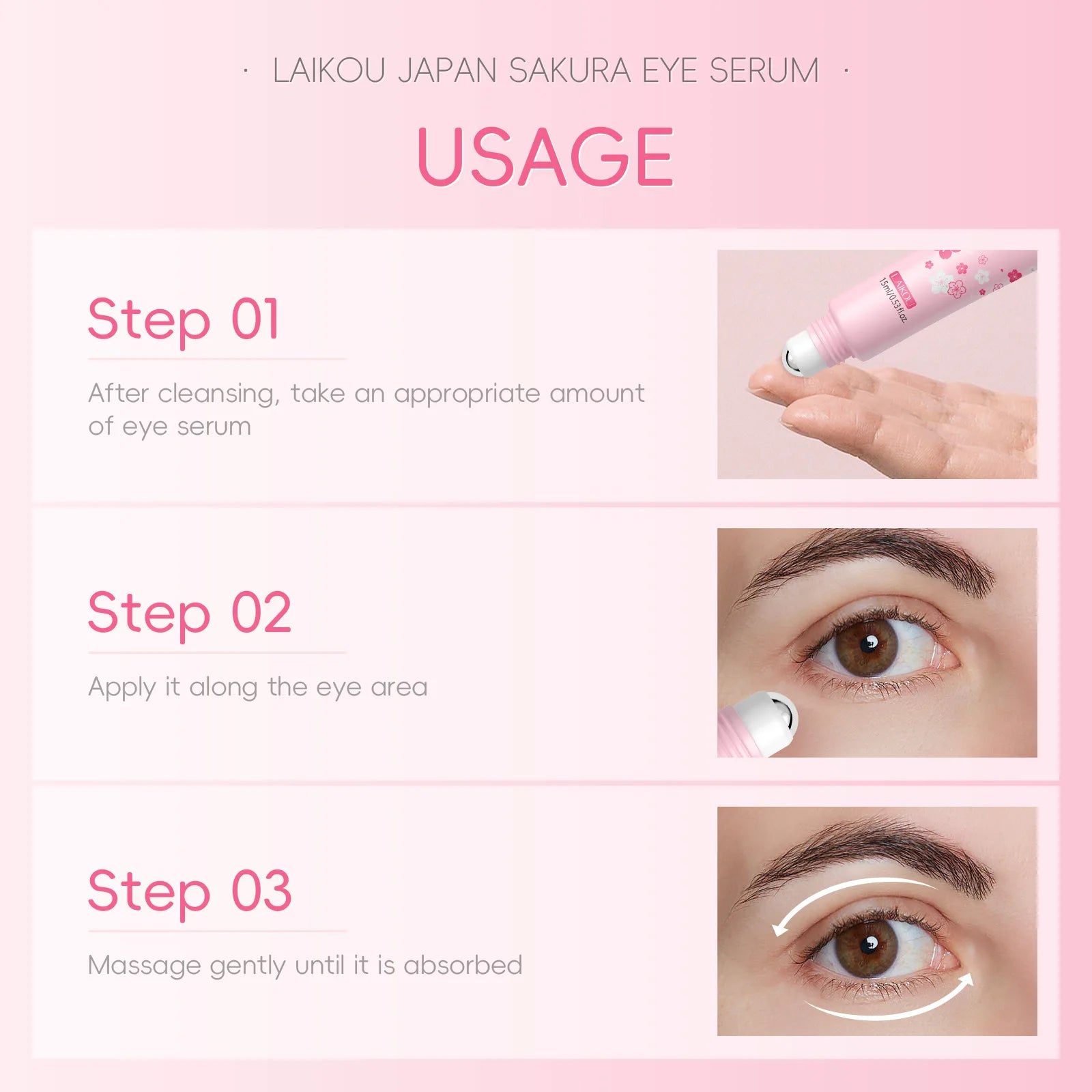 LAIKOU Sakura Eye Serum Roller for Dark Circles - Smarsty