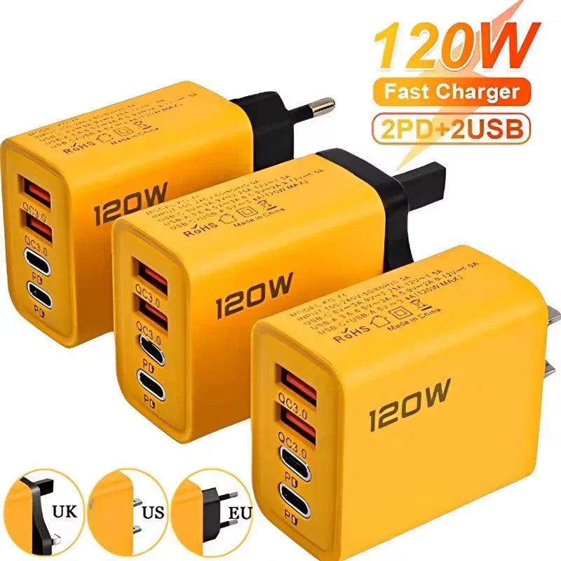 4 Ports USB C PD Charger Quick Charge 3.0 Type C USB Phone Chargers Fast Charging Adapter For iPhone 16 15 Samsung Xiaomi Huawei - Smarsty