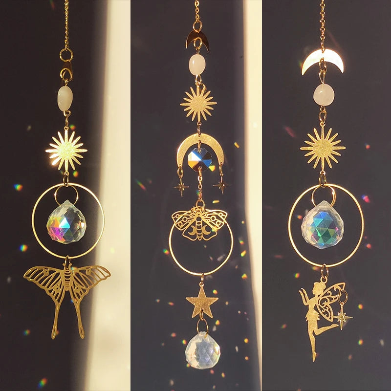 Golden Butterfly Crystal Pendant Suncatcher Wind Chimes - Smarsty