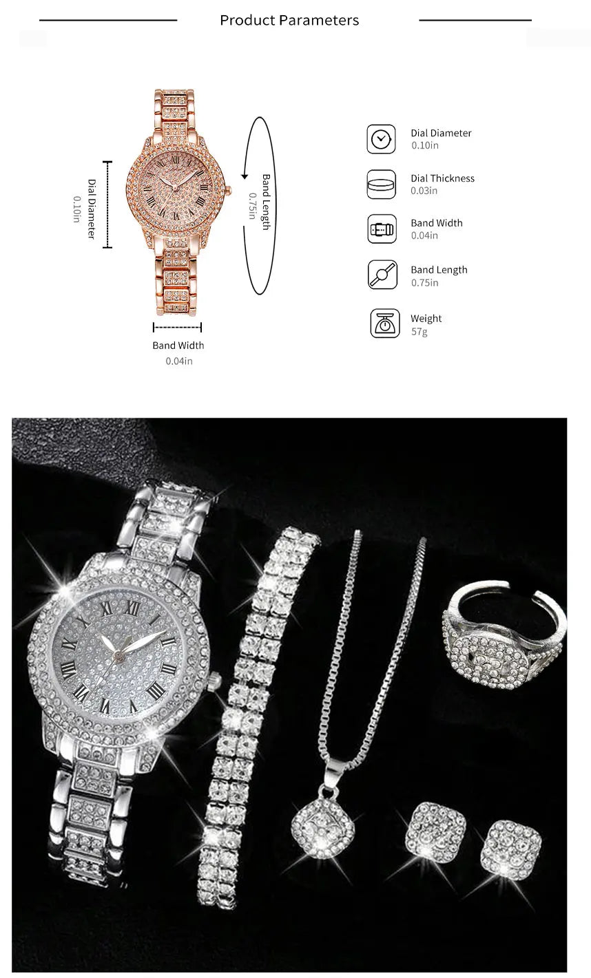 Luxury Women Alloy Watch Set with Elegant Crystals - Smarsty