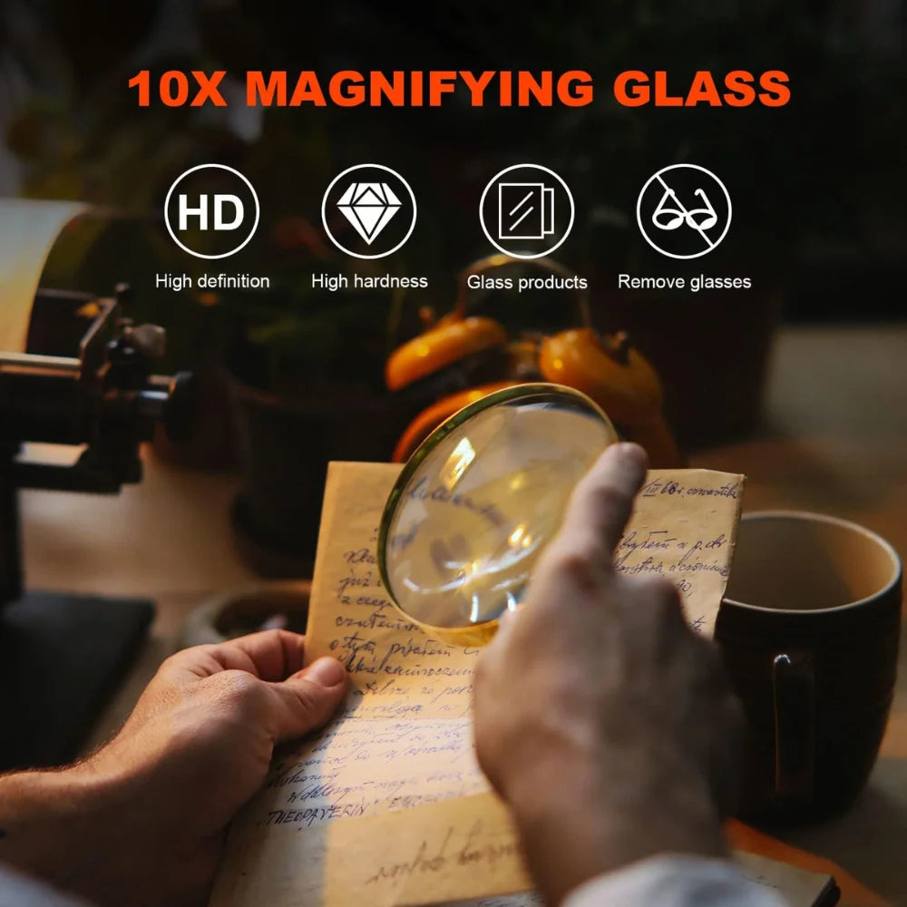 10X Handheld Magnifier with Wooden Handle for Reading - Smarsty