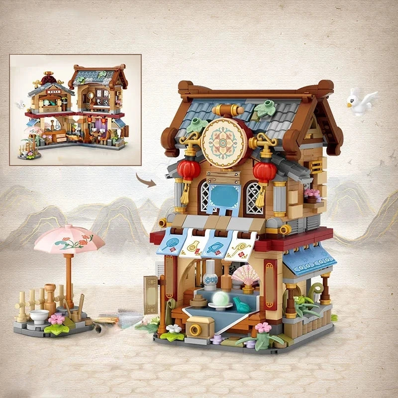 Street View Series Building blocks Izakaya Shaved Ice Shop Takoyaki Shop Coffee shop Panda Tea House model children's gift by Smarsty