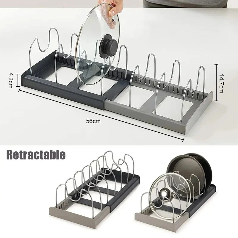 Expandable Stainless Steel Storage Rack Kitchen Cabinet Holder for Pan Pot Lid Cutting Board Drying Cookware Dish Rack Organizer by Smarsty