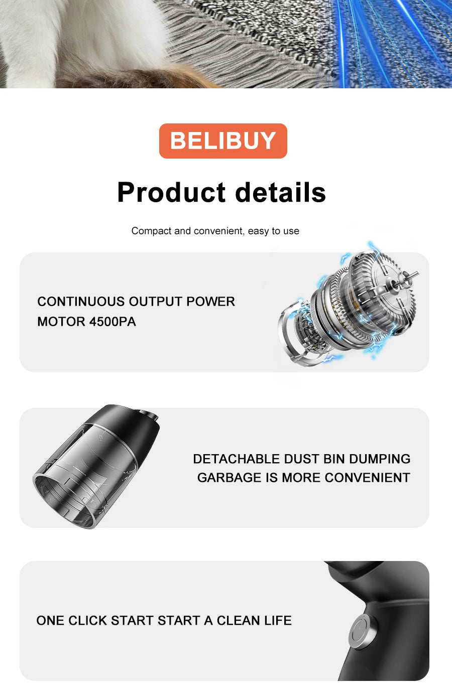 BELIBUY Car Vacuum Cleaner Portable Vacuum Cleaner home appliance High Power Mini Wireless Cleaner Carpet Vacuum Cleaner