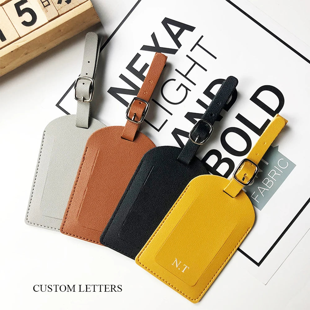 Personalize Initials Luggage Tag Custom Letters Men Women Suitcase Name Tag PU Airplane Labels Engrave Logo Travel Accessories - Smarsty