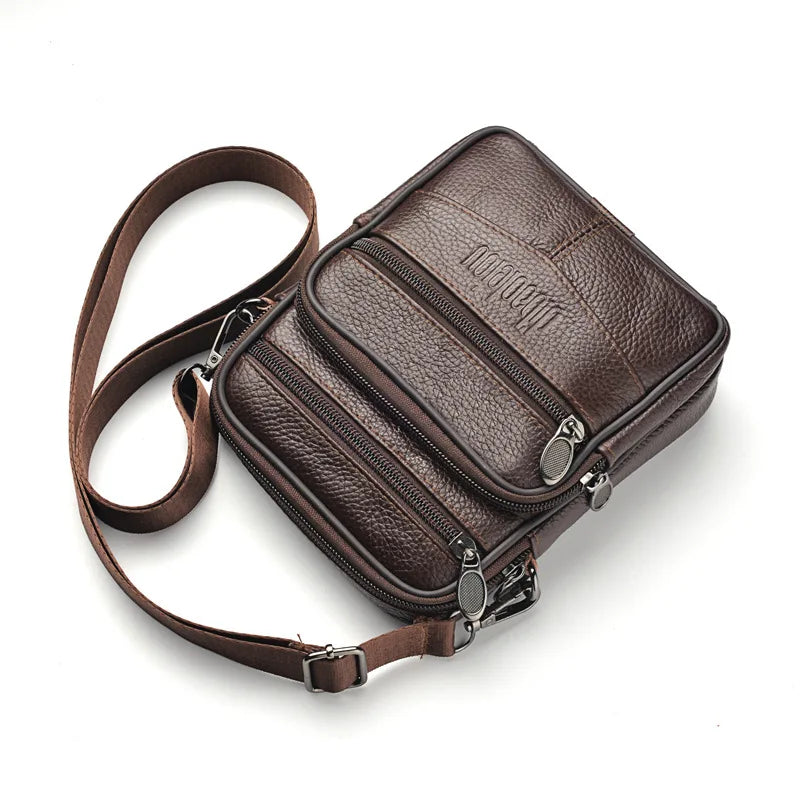 Mens Genuine Leather Crossbody Bag Vertical Multifunctional - Smarsty