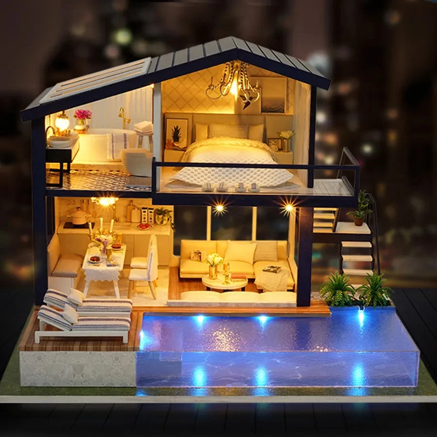 DIY Doll House Miniature Dollhouse With Furnitures Wooden House Miniaturas Toys For Children New Year Christmas Gift A by Smarsty
