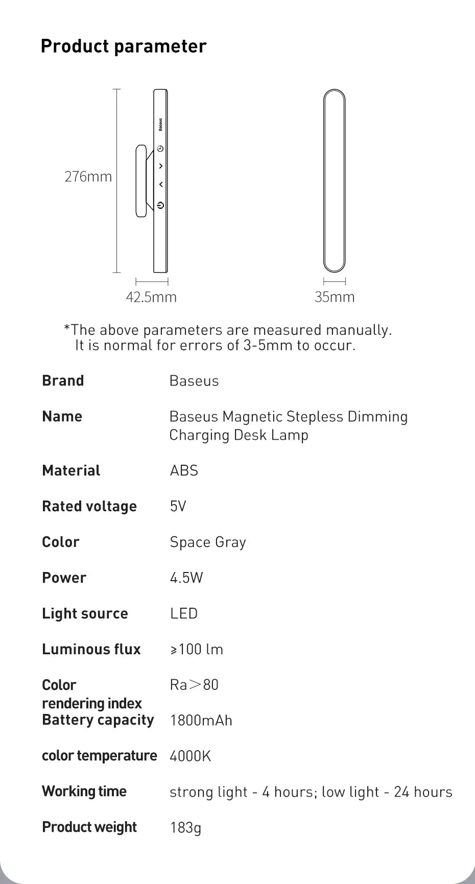 Baseus Rechargeable LED Table Lamp With Stepless Dimming - Smarsty