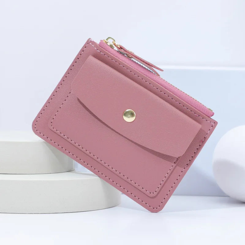 Women Simple Wallet Female PU Leather Purse Mini Zipper Solid Multi-Card Holder Coin Short Wallets Slim Small Wallet Zipper Hasp