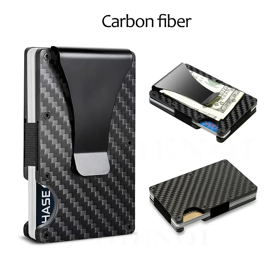 Carbon Fiber Metal Minimalist Slim Credit Card Holder Wallet Carteira for Men Cartera Tarjetero Hombre RFID Bank Cardholder Case