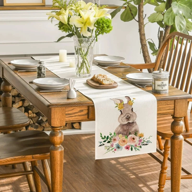 Linen Easter Rabbit Table Runner for Spring Decor - Smarsty