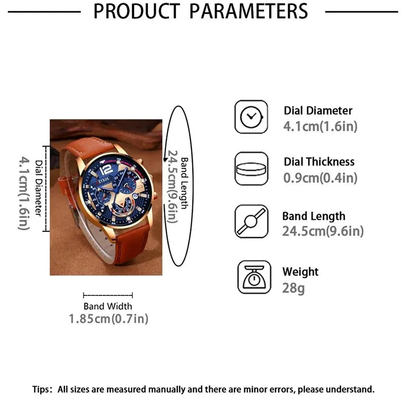 Luxury Men's Quartz Watch Set with Brown Leather Band - Smarsty