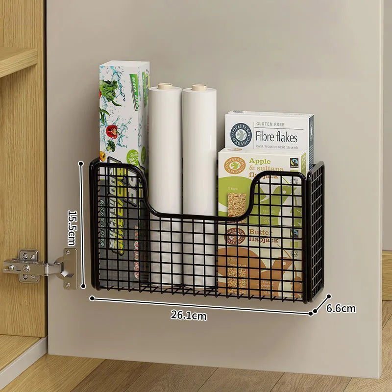 Punch-free Kitchen Cabinet Door Storage Box Iron Rack Wall-mounted Cabinet Plastic Wrap Rack Bathroom Refrigerator Rack by Smarsty