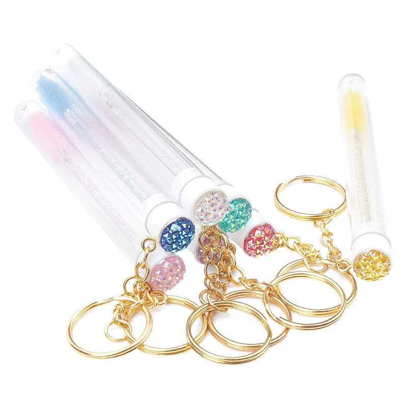 10 Pcs Tube Eyelash Brushes with Gold Keychain Convenience - Smarsty