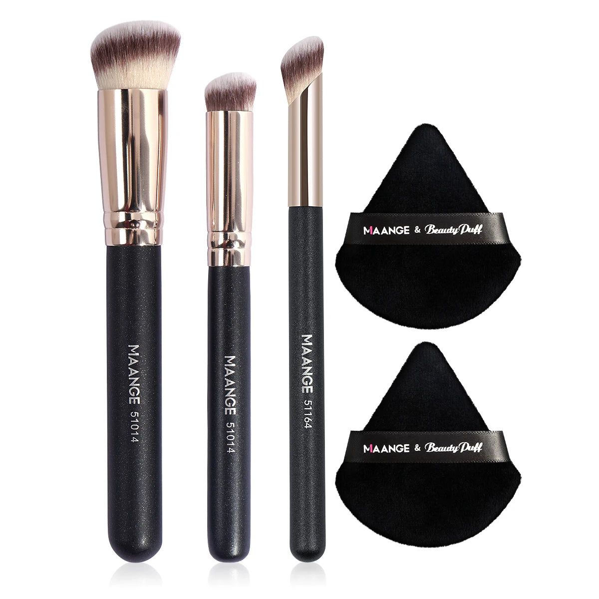 Maange 3Pcs Makeup Brushes With 2Pcs Powder Puffs Set - Smarsty