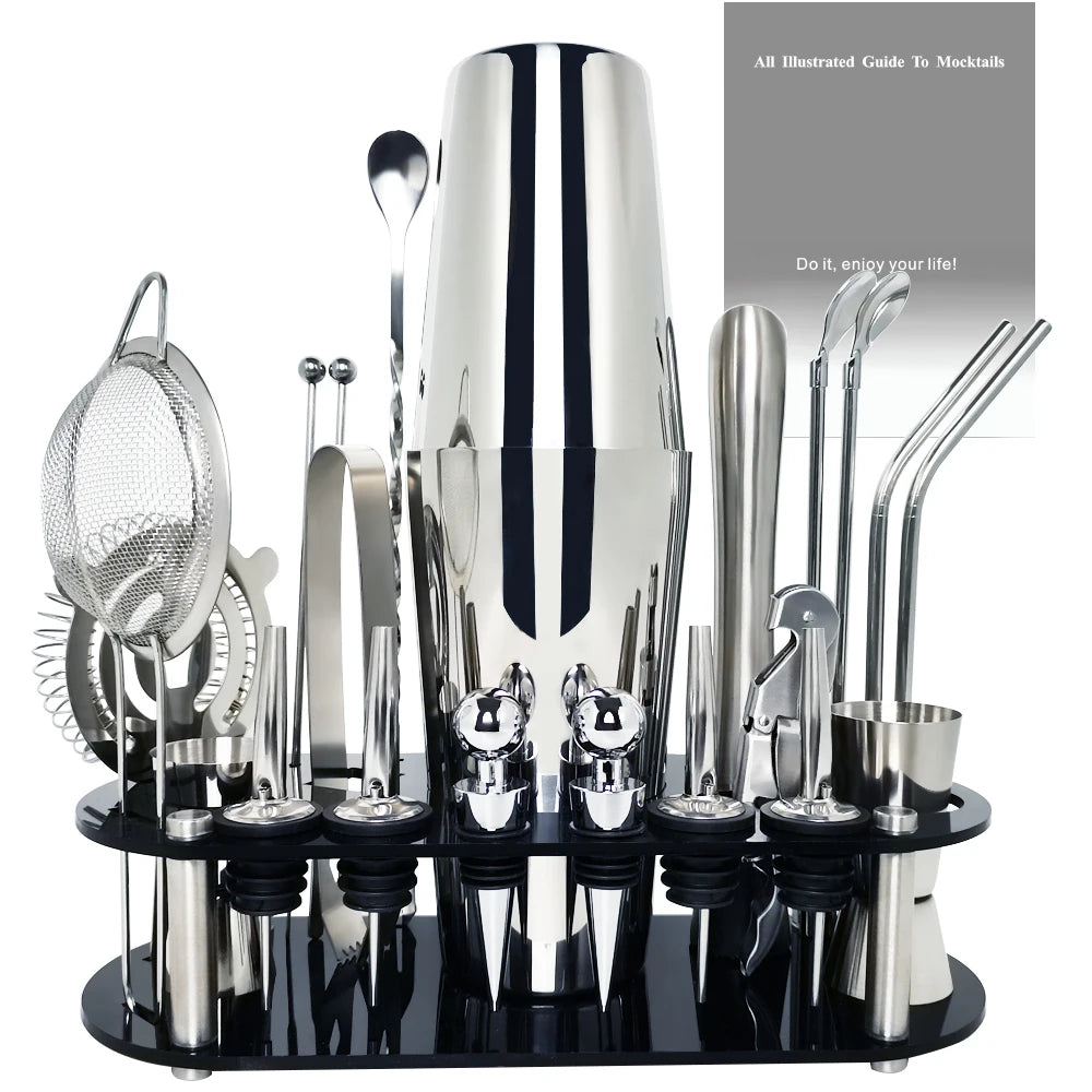 Boston Cocktail Shaker Bar Tool Set with Holder - Smarsty