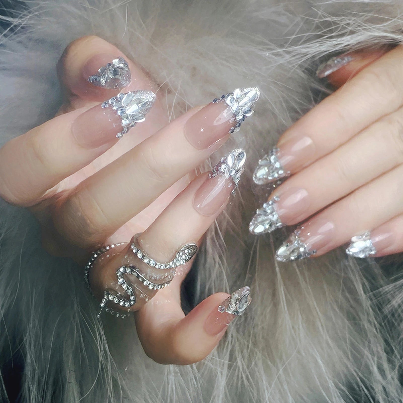 24pcs Pink Crystal Bow Press On Nails for Girls - Smarsty