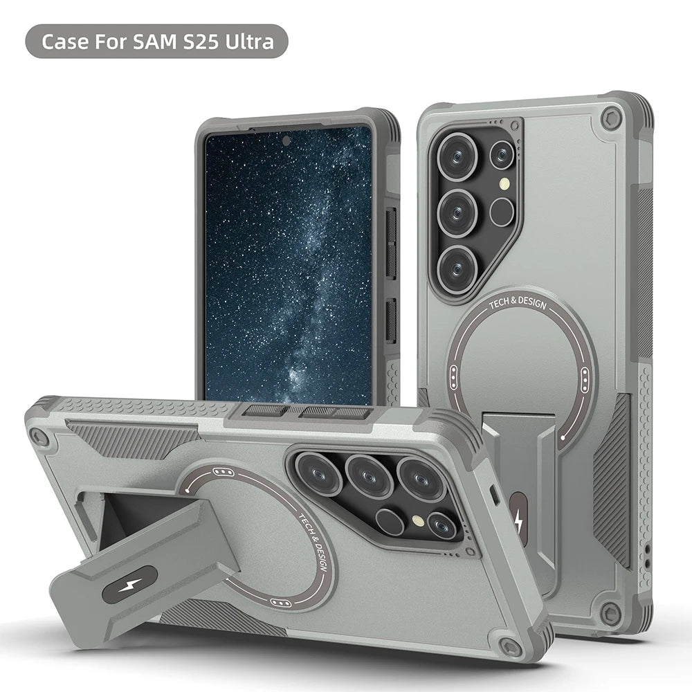 Magnetic Armor Case With Fold Stand And Wireless Charging - Smarsty