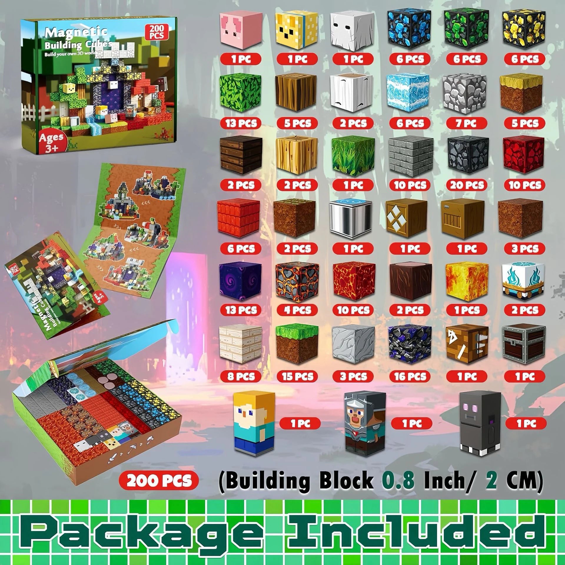 300pcs Warped Forest Magnetic Building Blocks Set, My World Figures Bricks, STEM Educational Toys for Kids, Gifts for Boys Girls