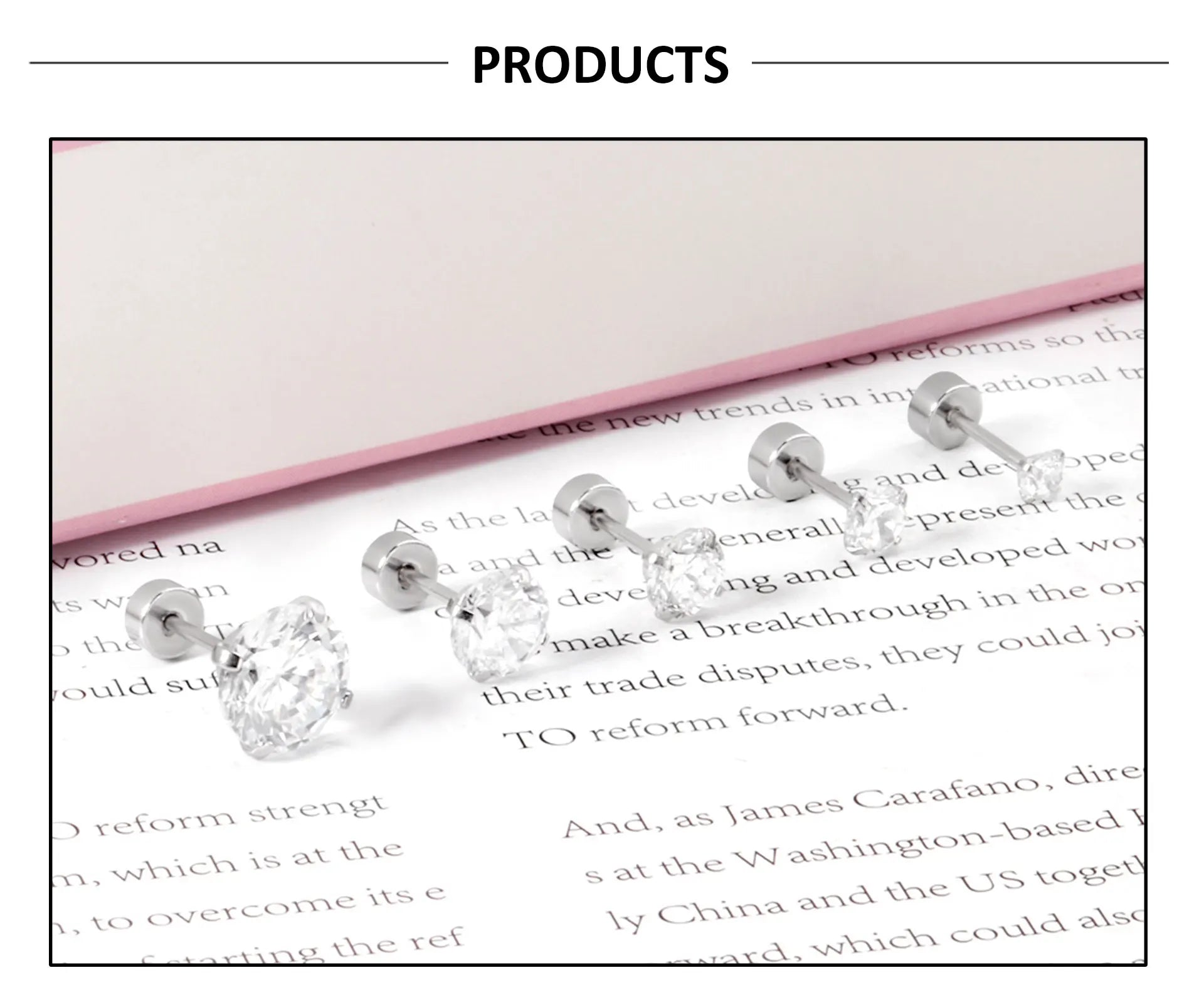 Stainless Steel Cubic Zirconia Stud Earrings Screw Back - Smarsty