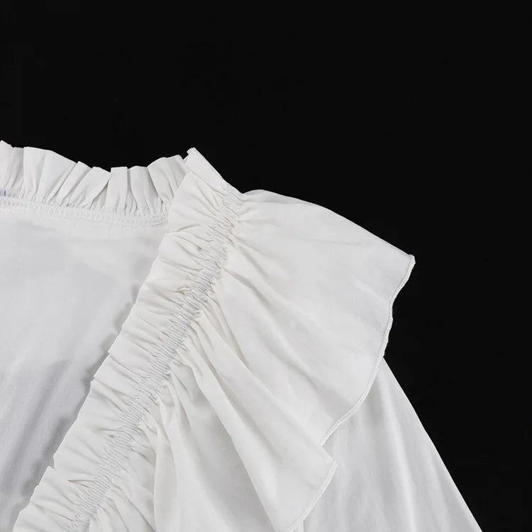 Tossy Ruffled V-Neck White Mini Dress Female Patchwork Long Sleeve Elegant Bandage Fashion Dress High Waist Lace-Up Women Dress - Smarsty