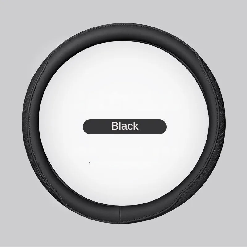 Napa Leather Perforated Patchwork Car Steering Wheel Cover, Non-slip, Breathable, Universal 15 Inch (Approx. 38cm)