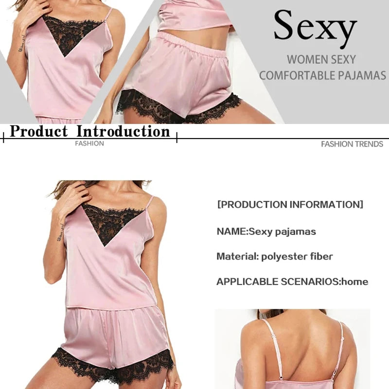 Lace Pajama Sets Women Pijama Mujer Strap Sleeveless Sexy Sleepwear Short Lingerie Set Female Night Wear - Smarsty