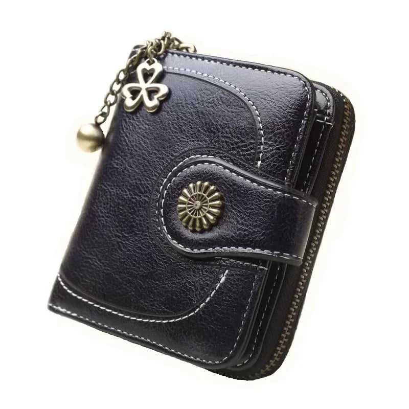 Women Wallets and Purses PU Leather Money Bag Female Short Hasp Purse Small Coin Card Holders Blue Red Clutch New Women Wallet - Smarsty