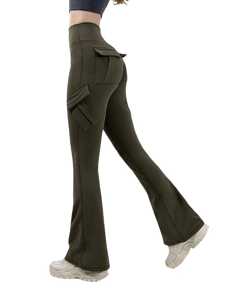 Newest Women Wide Leg High Stretch Yoga Leggings Naked Feeling Compression Fitness Workwear with pockets Yoga Pant - Smarsty