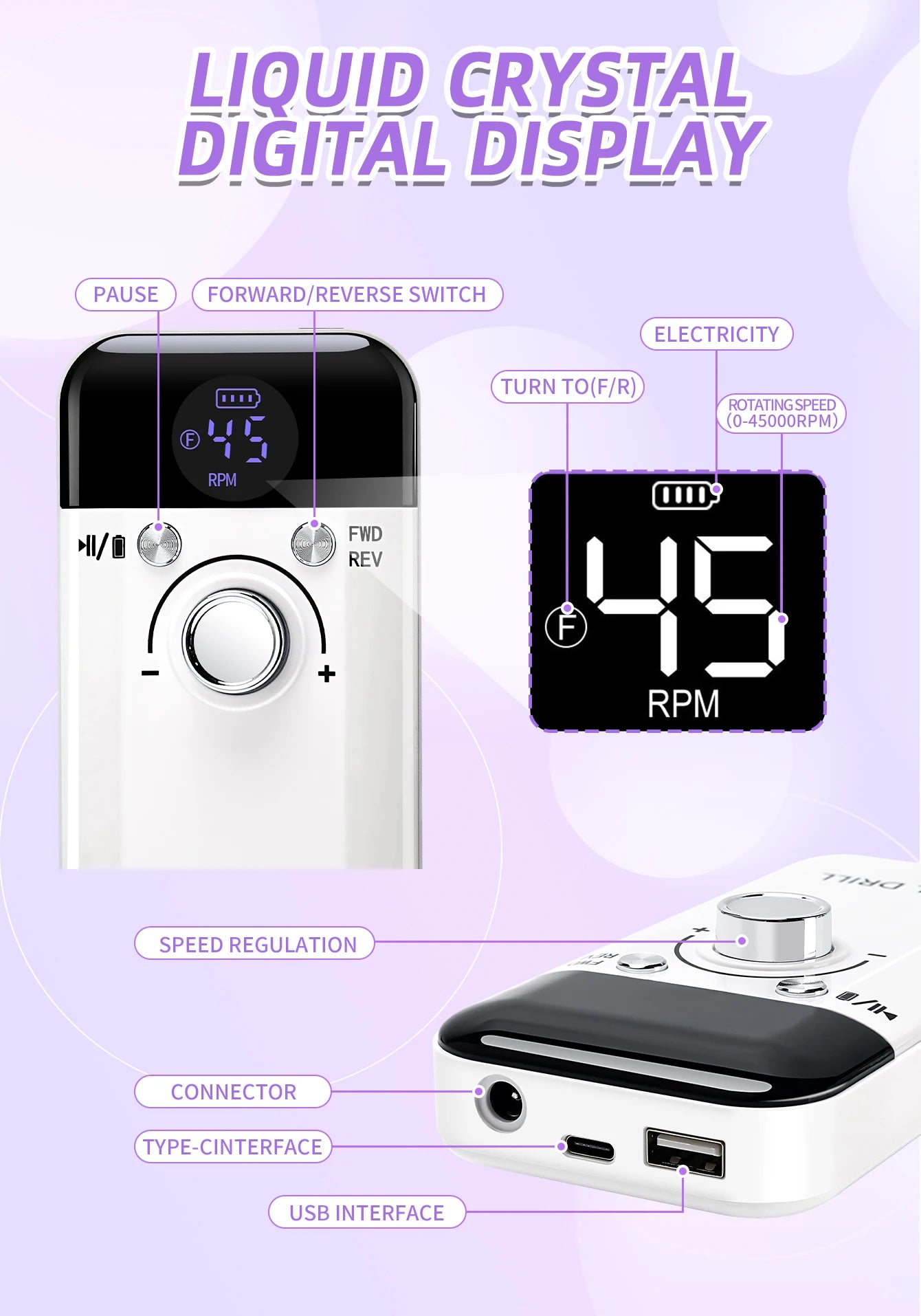 45000RPM Portable Nail Drill Machine for Low Noise Manicure - Smarsty