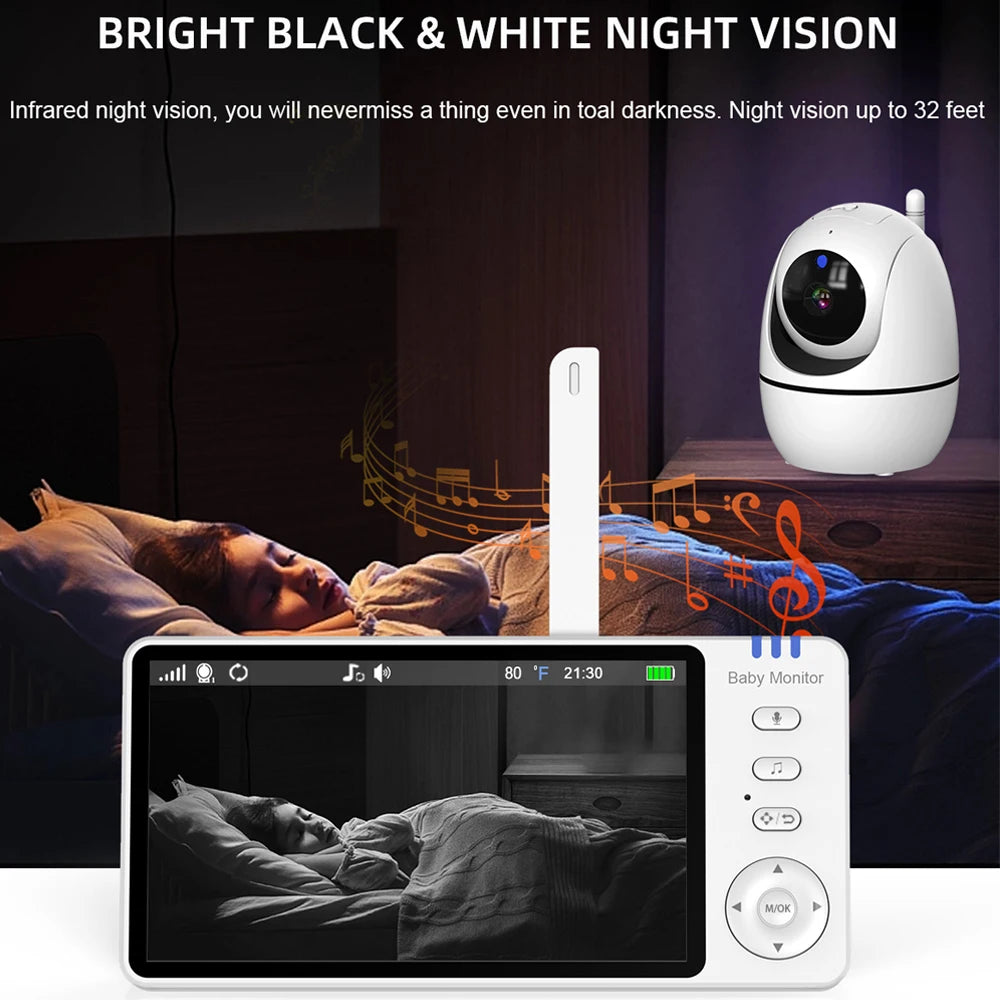 5.0 Inch Video Baby Monitor With Pan Tilt Camera Wireless Two Way Audio Night Vision Security Babysitter VOX Wake Up USB Charge by Smarsty