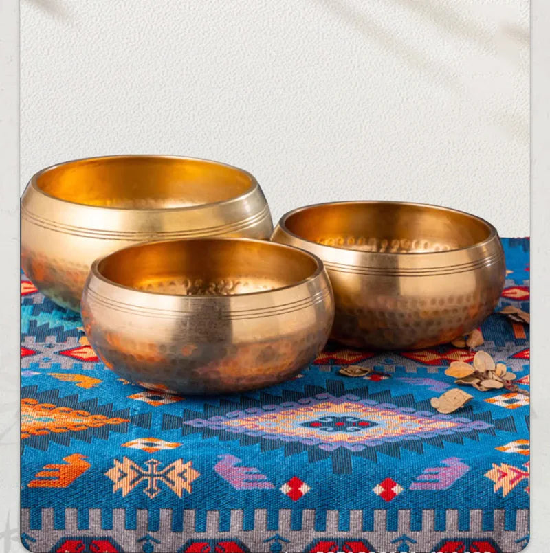 Tibetan Handmade Brass Singing Bowl, Yoga Meditation Bowl for Sound Healing Stress Relief, Buddha Mindfulness bowl Instrument - Smarsty