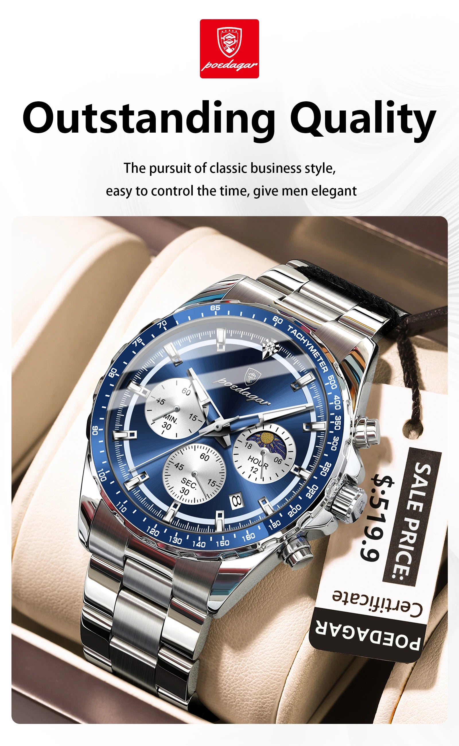 Waterproof Stainless Steel Men's Chronograph Watch - Smarsty