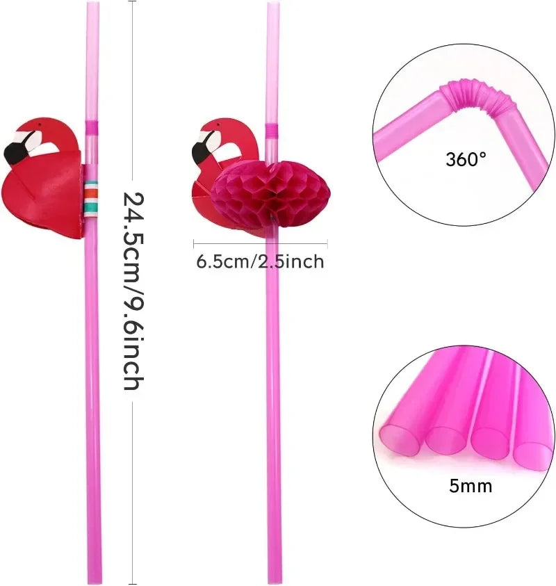 Flamingo Drinking Straws with Tropical Umbrellas for Parties - Smarsty