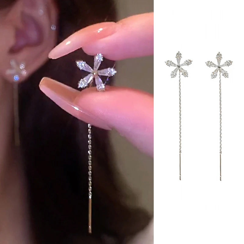 S925 Silver Tassel Drop Earrings for Women with Long Chains - Smarsty