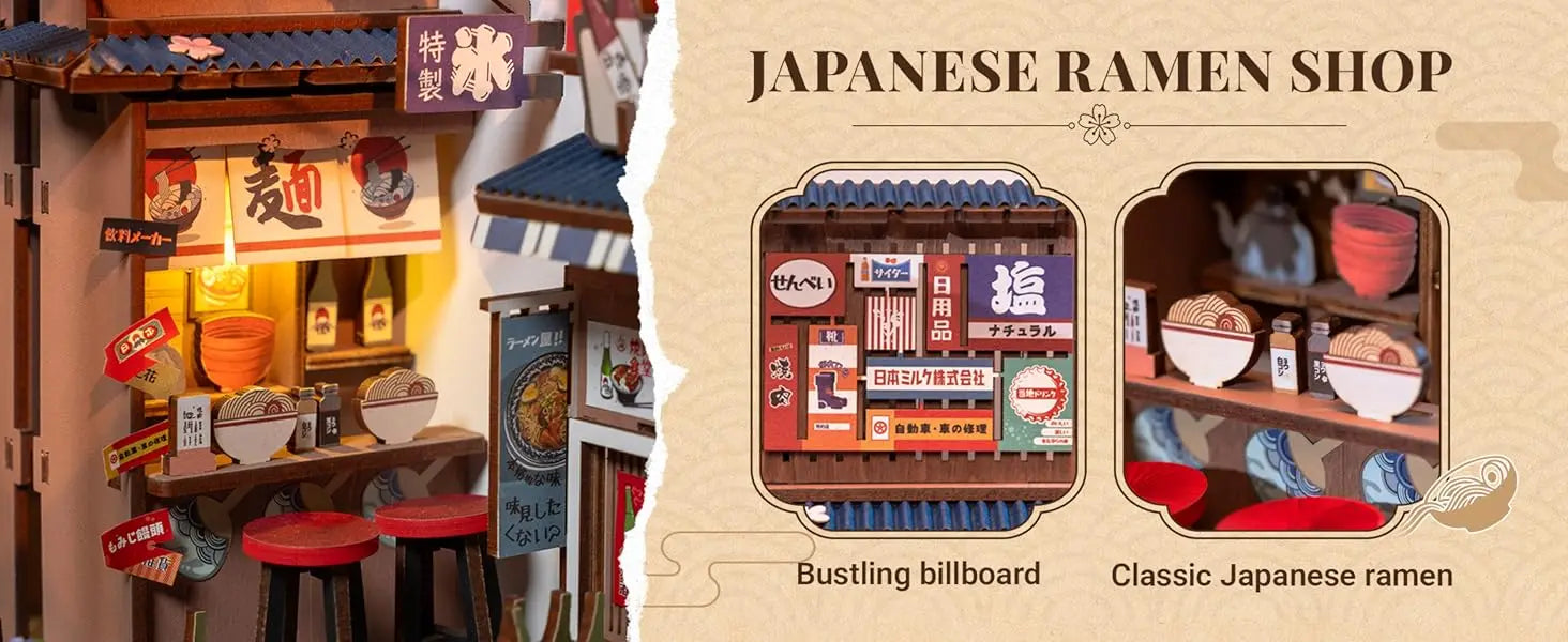 Robotime Sakura Wine Alley DIY Booknook with Lights DIY Miniature Dolls House Kit 3D Wooden Puzzle Bookend Bookshelf Decor Gift by Smarsty