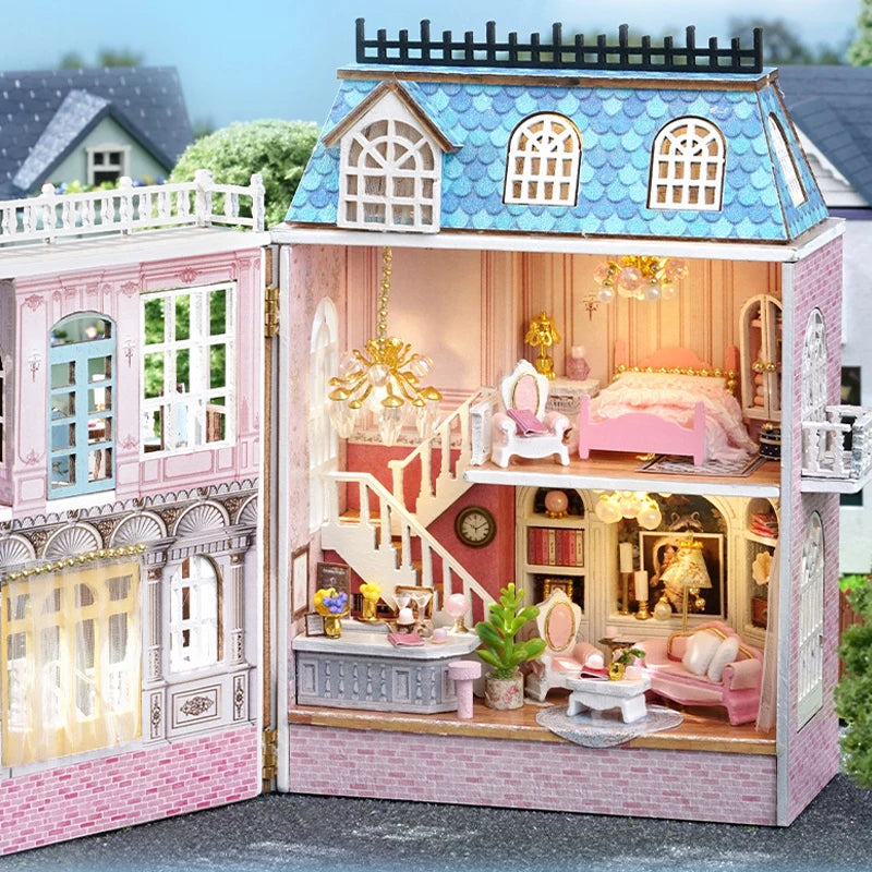 Diy Mini Wooden Dollhouse With Furniture Light Doll House Casa Assembly Model Pink Princess Villa Architecture Kit Toys Birthday by Smarsty