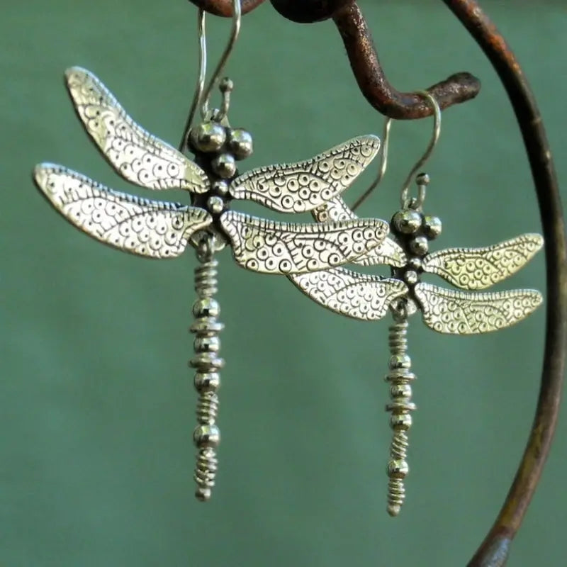 Vintage Dragonfly Dangle Earrings for Women in Silver Color - Smarsty