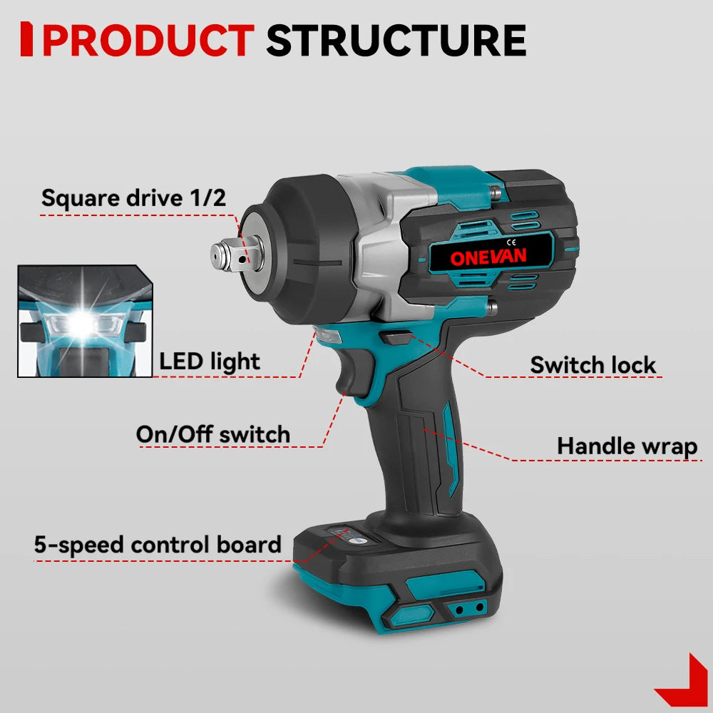 ONEVAN Brushless Electric Impact Wrench 2800N.M Torque - Smarsty