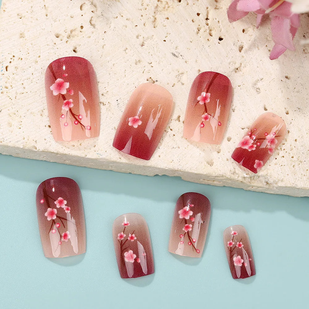 24 Piece Set Medium Long Press On Nails with Floral Design - Smarsty