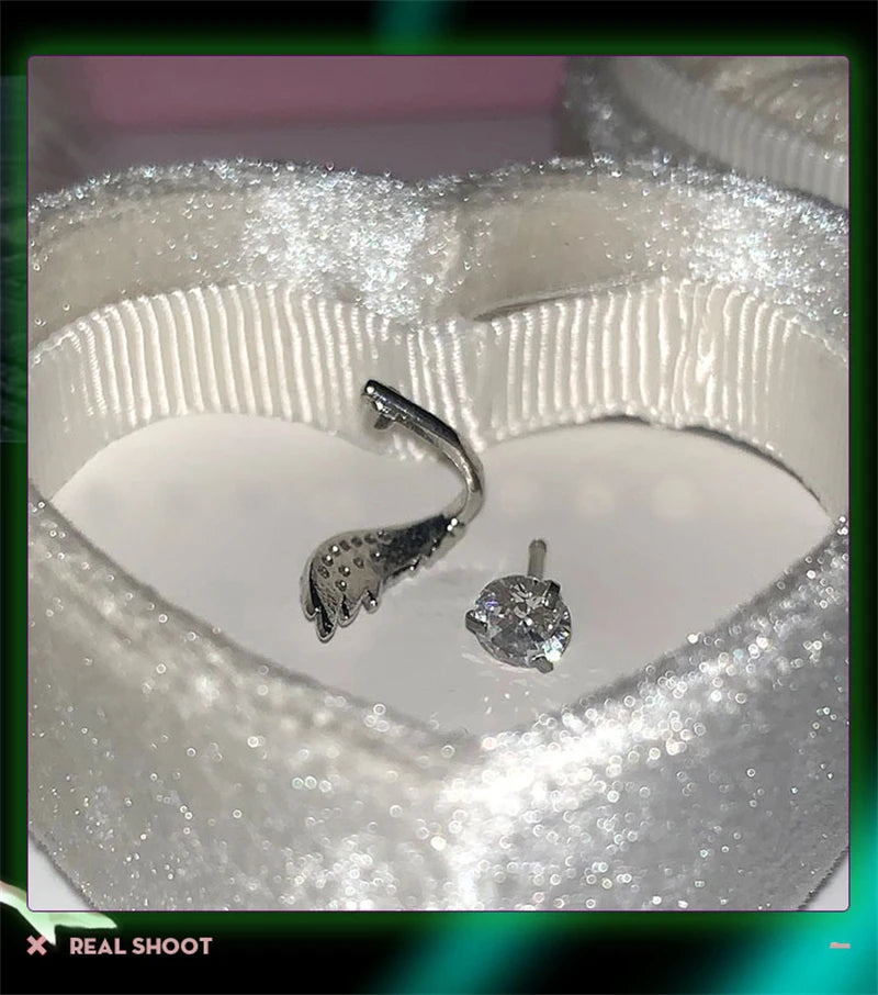 Stainless Steel Ear Cuff With Rhinestone Wing Sparkle - Smarsty
