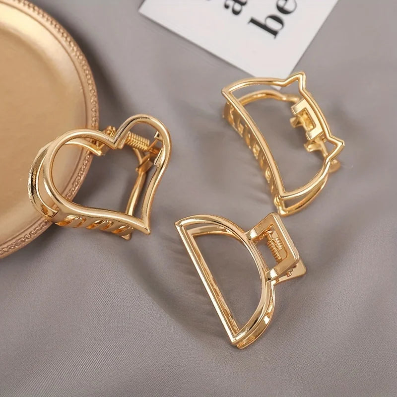 Gold Hollow Heart Mini Hair Claw Non Slip Grip Barrette - Smarsty