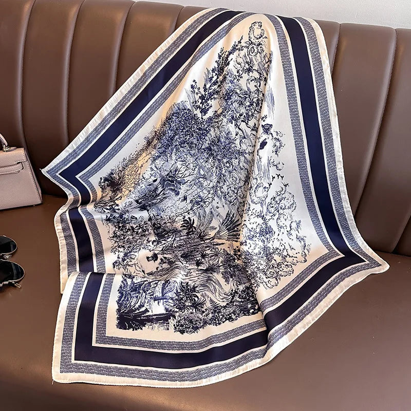 Luxury Silk Satin Headscarf for Women with Plaid Print - Smarsty