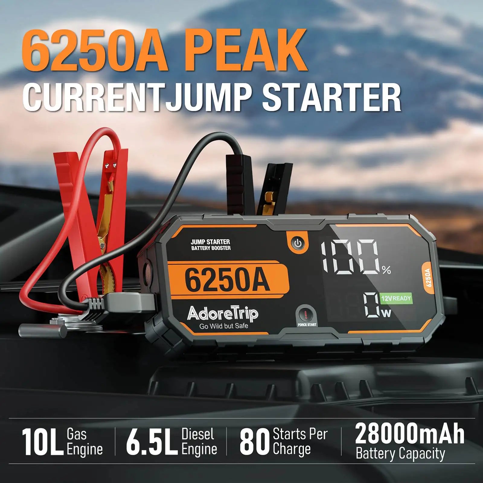 Car 6250A 30000mAh Portable 12V Jump Starter Power Bank 12V Auto Battery Charger Booster Starting Device