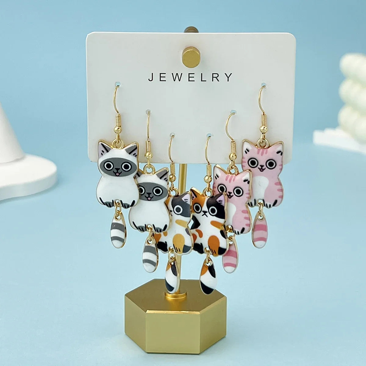 Cute Cat Dangle Earrings Set for Women - Smarsty