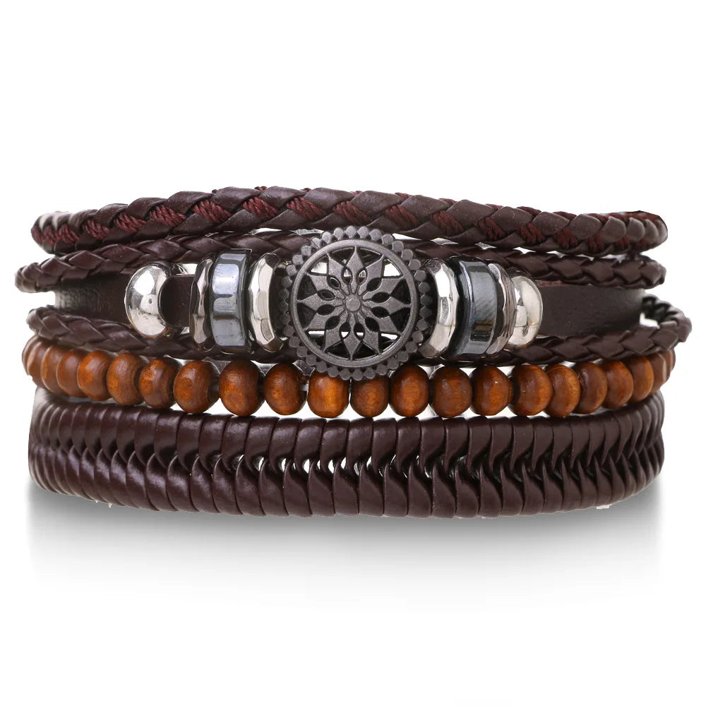 Men’s Leather Braided Bracelets Vintage Ethnic Wristband - Smarsty