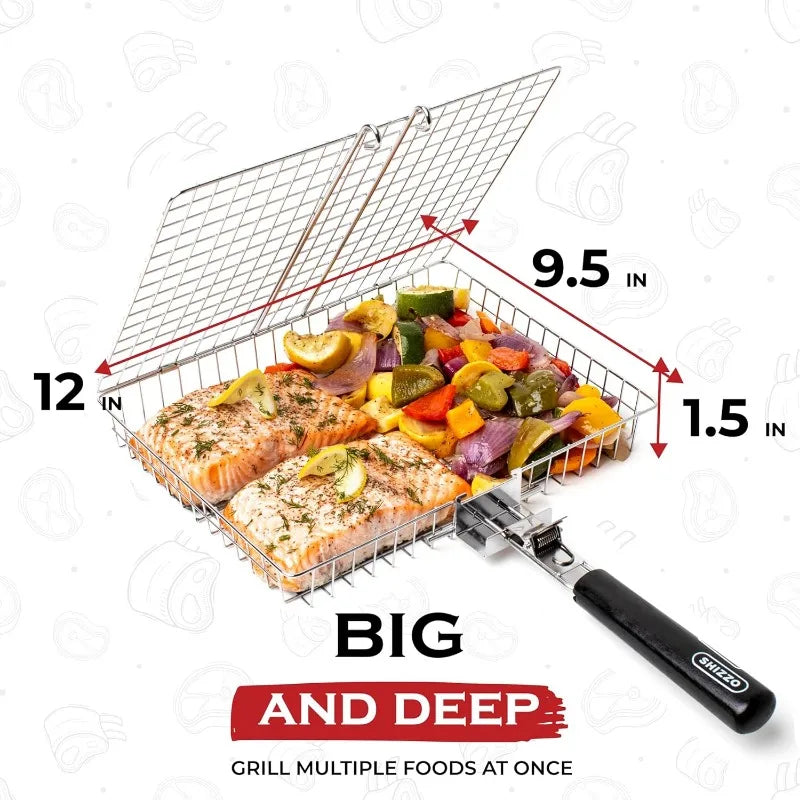 Portable Stainless Steel Folding Grill Basket for Outdoor Cooking - Smarsty