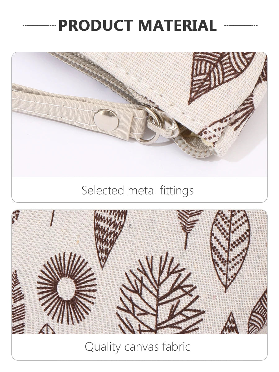 Canvas Cosmetic Bag Zipper Case With Card Holder For Travel - Smarsty