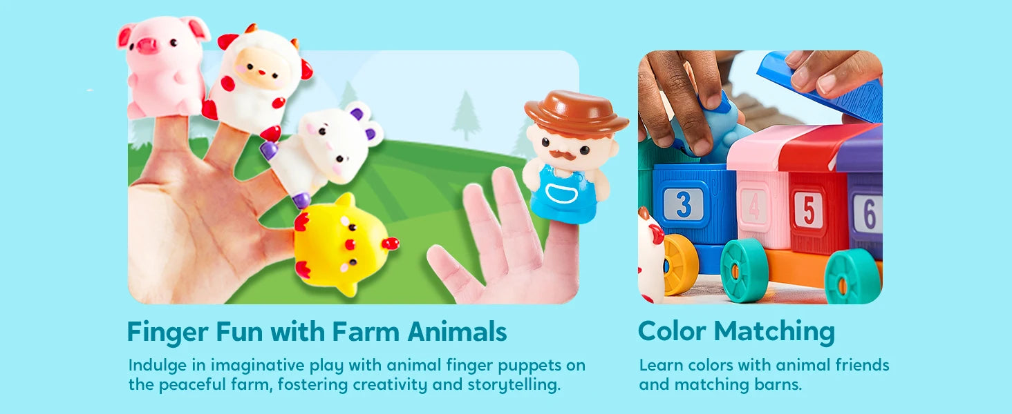 JOYFY Learning Farm Train Counting Matching & Sorting Montessori Including 9 Farm Animals for Baby Christmas Birthday Gift